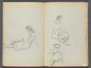Sketchbook- The Granite Shore Hotel, Rockport, página 048 y 49: Figuras femeninas sentadas de Maurice Prendergast