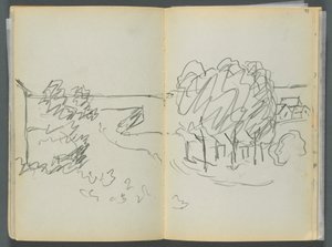 Sketchbook- The Granite Shore Hotel, Rockport, página 072  73: Vista de la ciudad de Maurice Prendergast