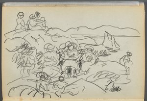Libro de bocetos- The Granite Shore Hotel, Rockport, página 096: Picnickners de Maurice Prendergast