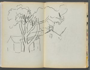 Libro de bocetos- The Granite Shore Hotel, Rockport, páginas 106 y 107: Árbol con casas