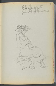 Sketchbook- The Granite Shore Hotel, Rockport, página 155: Mujer sentada con notas de Maurice Prendergast