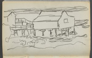 Cuaderno de bocetos, The Dells, N° 127, página 014: Casa en un muelle de Maurice Prendergast