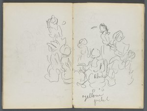 Sketchbook, The Dells, N° 127, página 074  75: Figuras con anotaciones en color de Maurice Prendergast