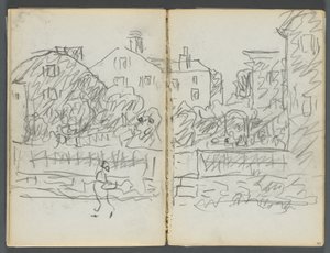 Cuaderno de bocetos, The Dells, N° 127, página 094 y 95: Village Street de Maurice Prendergast