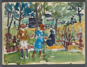 Skizzenbuch, The Dells, Nr. 127, Seite 110 & 111: Figuren in einer Landschaft de Maurice Prendergast