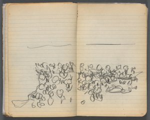 Cuaderno de bocetos, página 044 y 45: Vista de la playa de Maurice Prendergast