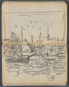 Cuaderno de bocetos, página 056 57: Vista de veleros de Maurice Prendergast
