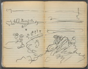 Cuaderno de bocetos, página 082 y 83: Vista de la playa de Maurice Prendergast