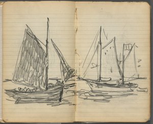 Cuaderno de bocetos, páginas 156 y 157: Vista de veleros