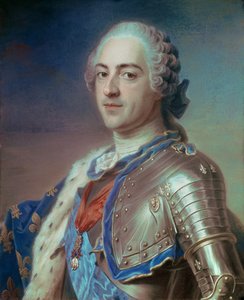 Retrato de Luis XV (1710 - 1774) en armadura, con las órdenes del Espíritu Santo y el Toisón de Oro de Maurice Quentin de La Tour