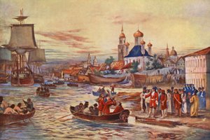 Los preparativos navales de Pedro el Grande (litografía en color) de Maurice Randall