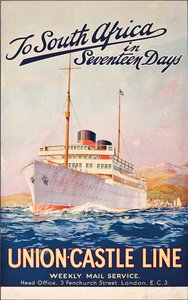 A Sudáfrica en Diecisiete Días; un cartel publicitario para Union Castle Line