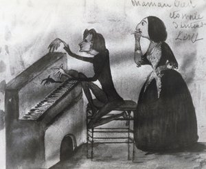 Caricatura de Franz Liszt y George Sand en Nohant en 1832