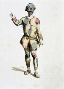 Arlequín (Arlechino) de “Máscaras y bufones” (comedia italiana), texto y dibujos por Maurice Sand, grabados por A. Manceau, prefacio por Georges Sand de Maurice Sand