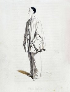 Pierrot de “Máscaras y bufones” (comedia italiana), texto y dibujos por Maurice Sand, grabados por A. Manceau, prefacio por Georges Sand, París, Michel Lévy Frères