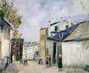 Escena callejera en Montmartre, París (óleo sobre lienzo) de Maurice Utrillo