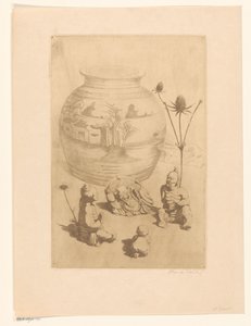 Jarrón chino con cuatro pequeñas estatuas de Maurits van der Valk