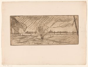 Paisaje con árboles e iglesia de Maurits van der Valk