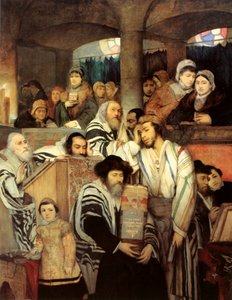 Judíos rezando en la sinagoga en Yom Kippur