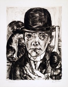 Autorretrato con bombín. Grabado de Max Bechmann (1884-1950)