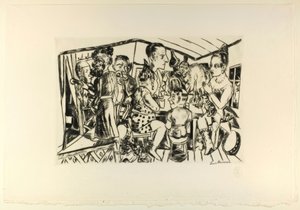 Detrás de las escenas, lámina tres de Jahrmarkt de Max Beckmann