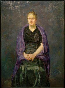 Retrato de Minna Beckmann-Tube con bufanda violeta