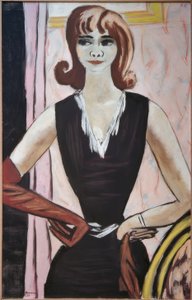Retrato de Quappi en rosa y violeta de Max Beckmann