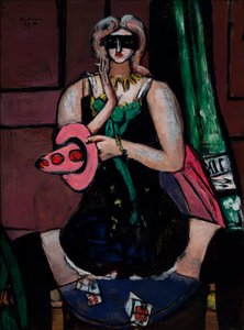 Máscara de carnaval, verde, violeta y rosa (Columbine) de Max Beckmann