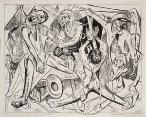 La noche (lámina 7 de: «El infierno») de Max Beckmann