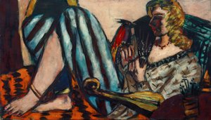 Mujer con gallo rojo de Max Beckmann