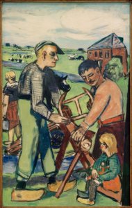 Leñador con niño (Leñadores holandeses) de Max Beckmann