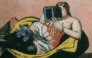 mujer, acostado, con, un, libro, y, iris de Max Beckmann