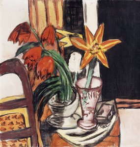 Tulipanes rojos y lirios de fuego; Tulipanes rojos y lirios de fuego de Max Beckmann