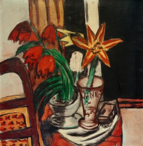 Tulipán rojo y lirios de fuego de Max Beckmann