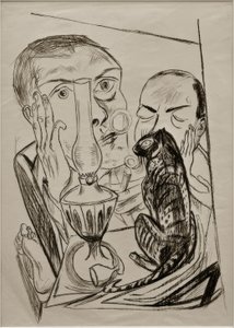 Autorretrato con gato y lámpara de Max Beckmann