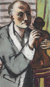 Autorretrato con bata gris de Max Beckmann