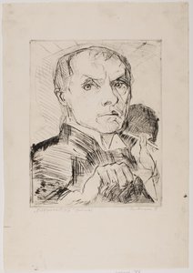 Autorretrato con estilete, lámina 19 de «Rostros» de Max Beckmann