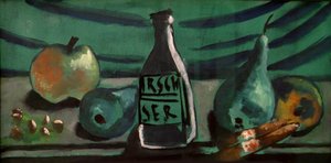 Naturaleza muerta con manzana y pera (Naturaleza muerta con botella de kirsch) de Max Beckmann