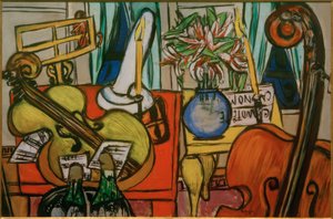Naturaleza muerta con violonchelo y contrabajo de Max Beckmann