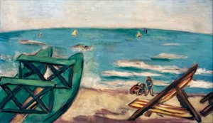Playa con bote y tumbona de Max Beckmann