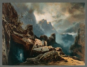 Francia, París, Diseño de escenario para el acto III de El anillo del nibelungo - El oro del Rin de Richard Wagner de Max Bruckner