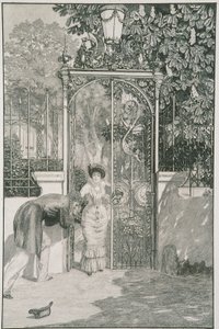 En la puerta, lámina 3 de la serie «Un amor: Opus X» de Max Klinger