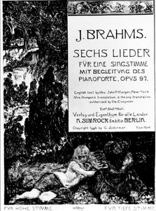 Portada de "Seis Lieder opus 97" (Sechs Lieder opus 97) de Johannes Brahms (1833-1897)