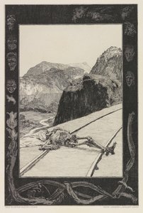 En las vías, lámina 8 de la carpeta Sobre la Muerte, Parte I, Opus XI de Max Klinger