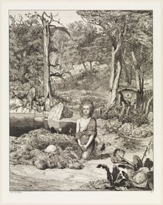 Simplicius ante la tumba del ermitaño (Intermezzi, Opus IV, lámina 8) de Max Klinger