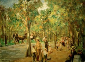 Avenida en el Tiergarten con paseantes y carruaje de Max Liebermann