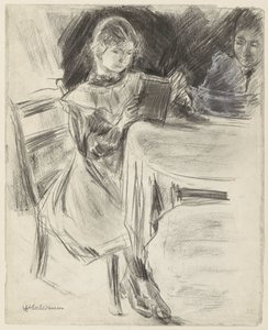 Hija y esposa de Max Liebermann, leyendo en una mesa redonda de Max Liebermann