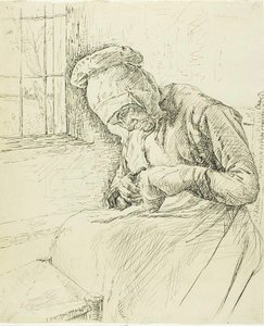 Anciana Remendando en la Ventana de Max Liebermann