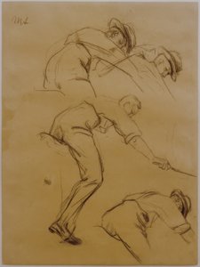 Jugadores de polo, tres jinetes hacia la derecha - Estudio de Max Liebermann