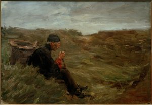 Campesino sentado en las dunas - 1er boceto de Max Liebermann